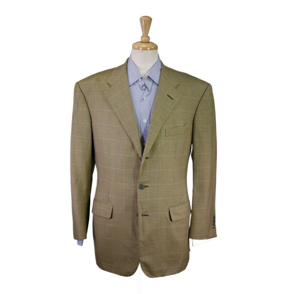 Franco Custom Tailoring Adrian Jules Olive Gold Check Wool Sportcoat Blazer 42R